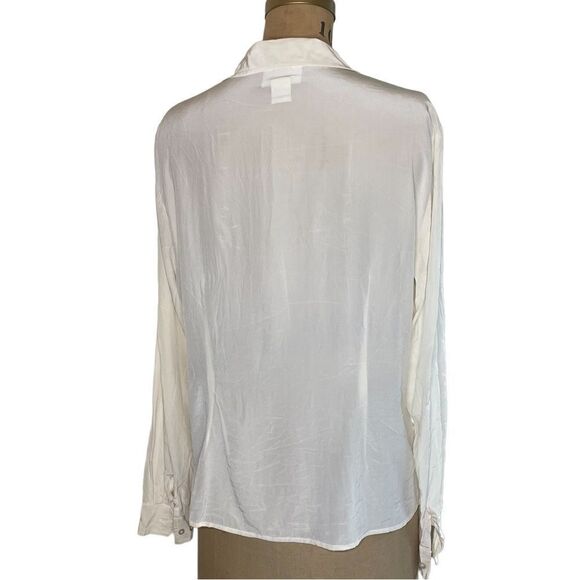 Vintage silk cream white satin button down shirt - Worthington size large - Picture 2 of 10